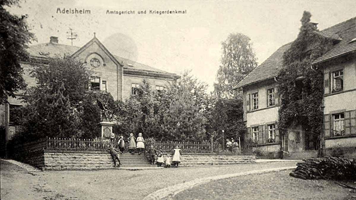 Adelsheim. Amsgericht und Kriegerdenkmal, um 1916