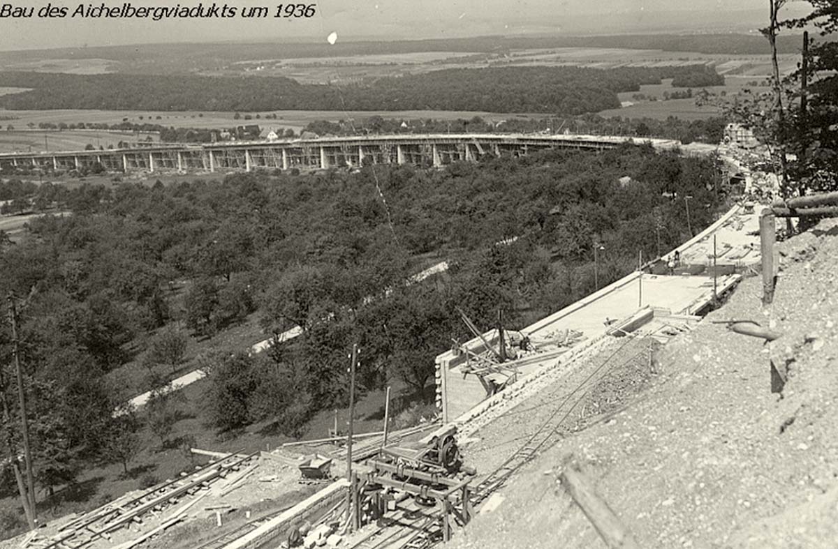Aichelberg. Bau des Aichelbergviadukts um 1936