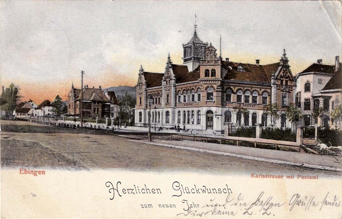 Albstadt. Ebingen - Karlstraße mit Postamt, 1906