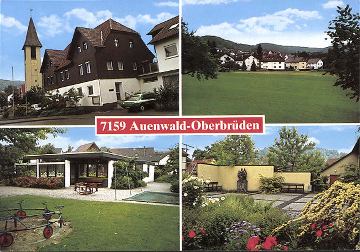 Auenwald. Oberbrüden - Parkanlagen, Kindergarten und Ortsansicht