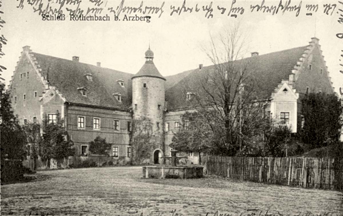 Arzberg (Oberfranken). Schloß Röthenbach mit Brunnen, 1929