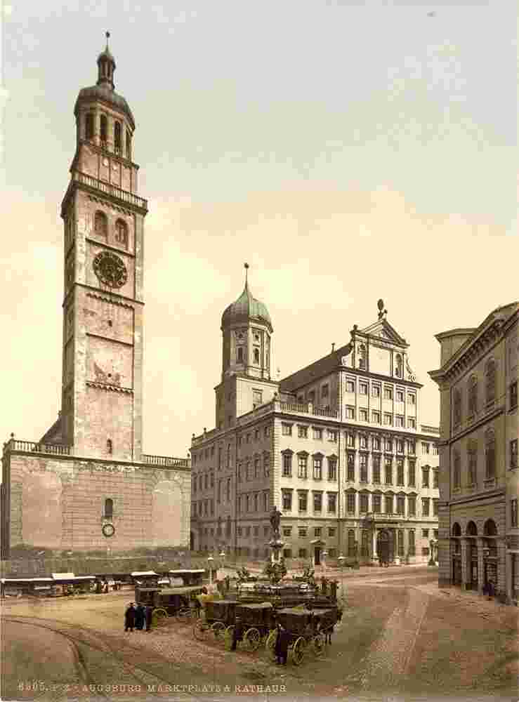 Augsburg. Marktplatz und Rathaus, um 1890