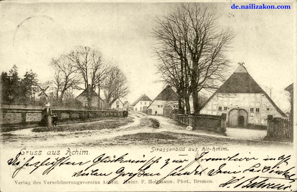 Achim (Verden). Straße in Alt-Achim, Bauernhäuser, 1902