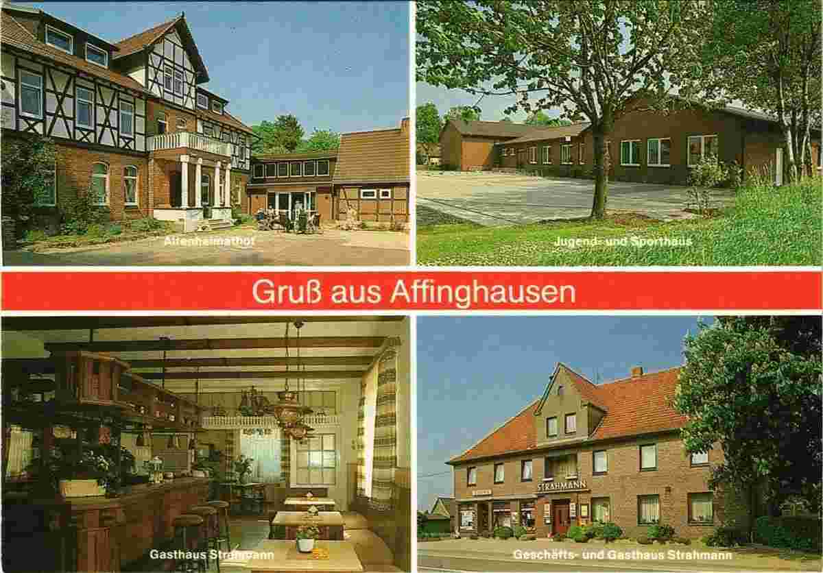 Affinghausen. Gasthaus Strahmann, Altenheimathof, Sporthaus, 1975