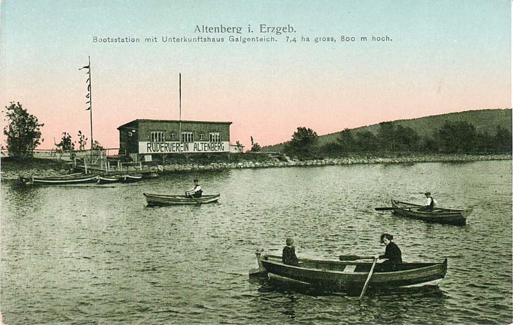 Altenberg (Erzgebirge). Bootsstation mit Unterkunftshaus Galgenteich, 1912