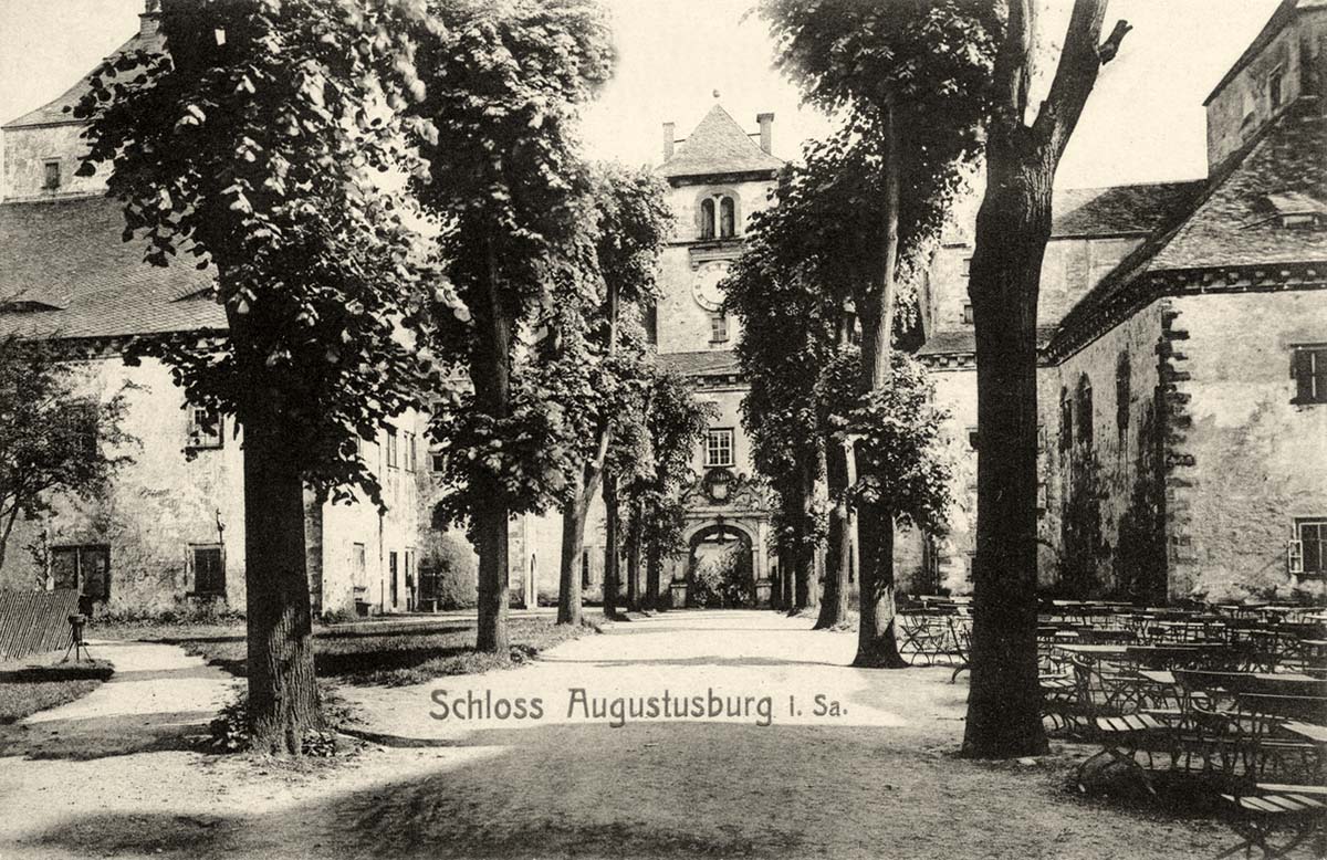 Augustusburg. Schloßallee mit Tor, 1912
