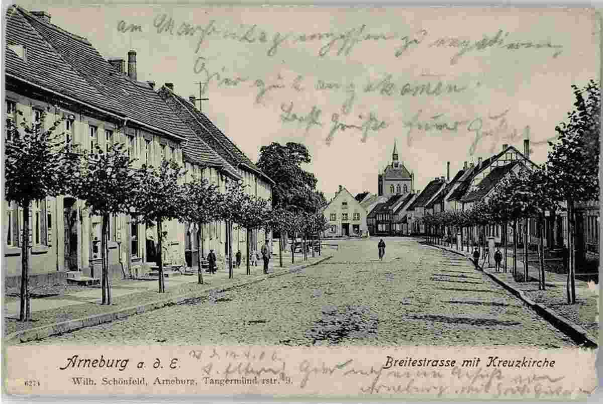 Arneburg. Breitestrasse mit Kreuzkirche, 1906