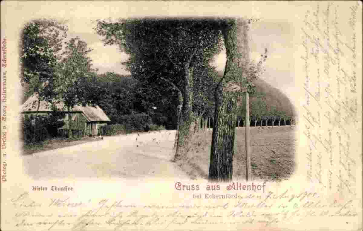 Altenhof. Kieler Chaussee, Bauernhaus am Straßenrand, 1900