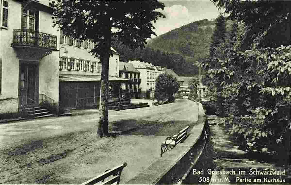 Bad Peterstal-Griesbach. Panorama von Dorfstraße und Kurhaus