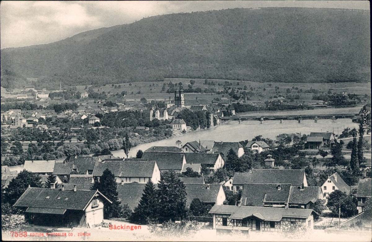 Panorama von Bad Säckingen und Brücke über Hochrhein, 1912