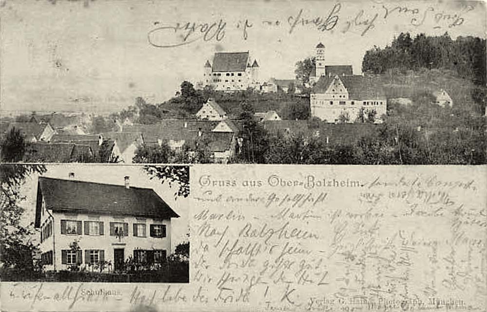 Balzheim. Oberbalzheim - Panorama von Dorf und Schule, 1899