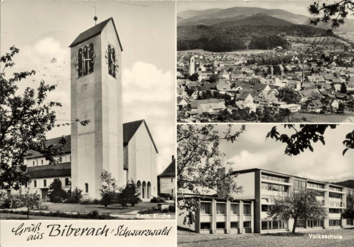 Panorama von Biberach, Katholische Kirche und Volksschule