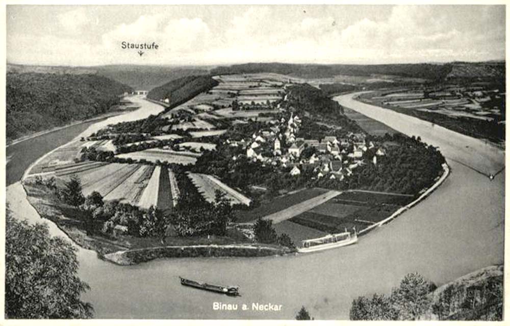 Panorama von Binau und fluss Neckar