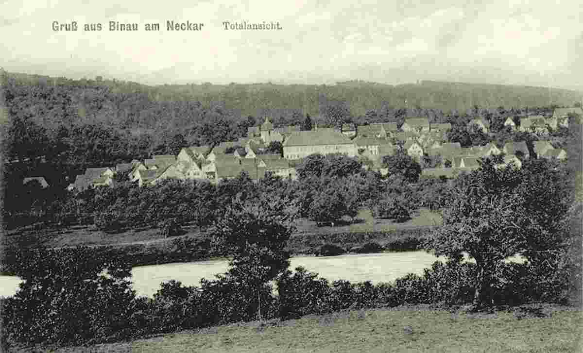 Panorama von Binau und fluss Neckar