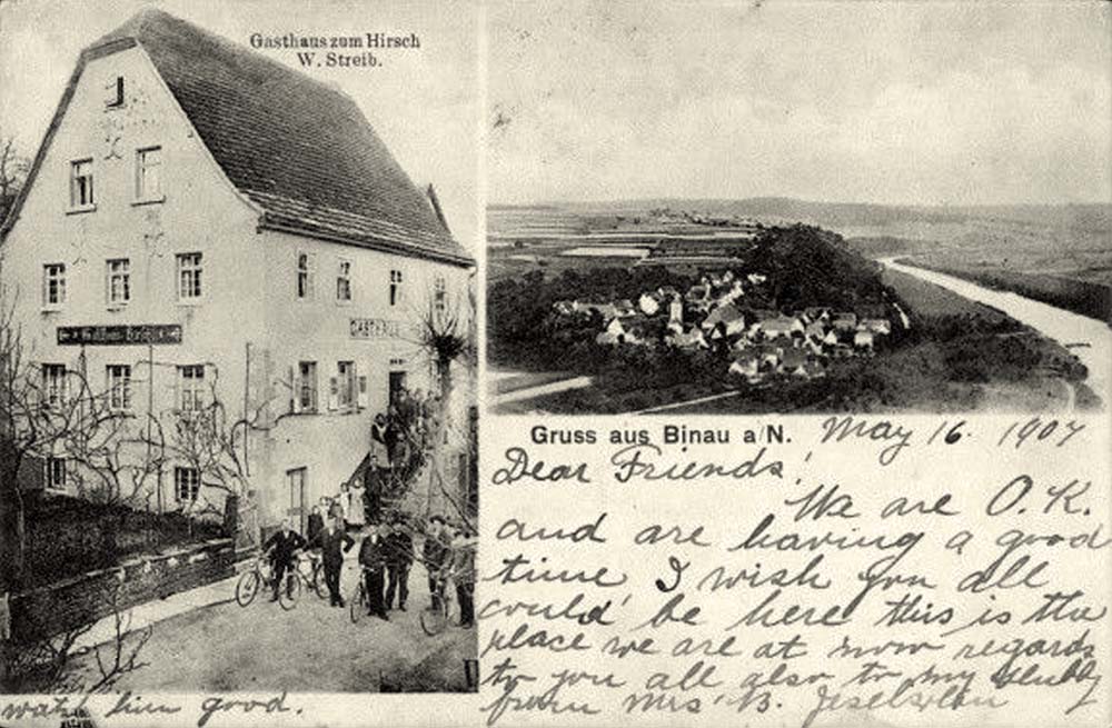 Panorama von Binau, Gasthaus zum Hirsch, Inhaber W. Streib
