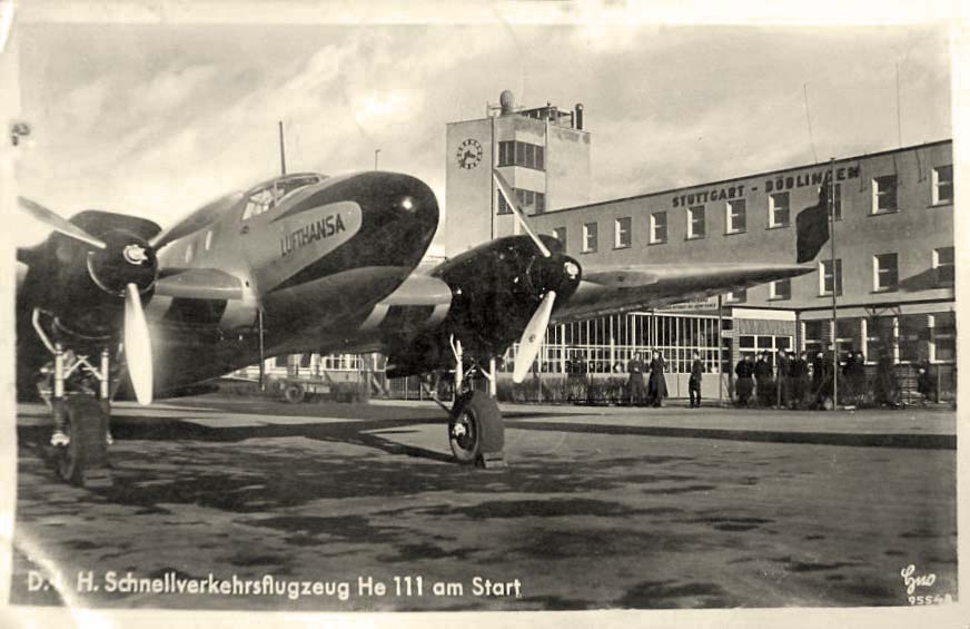 Böblingen. Verkehrsflugzeug H 111 am Start, 1938