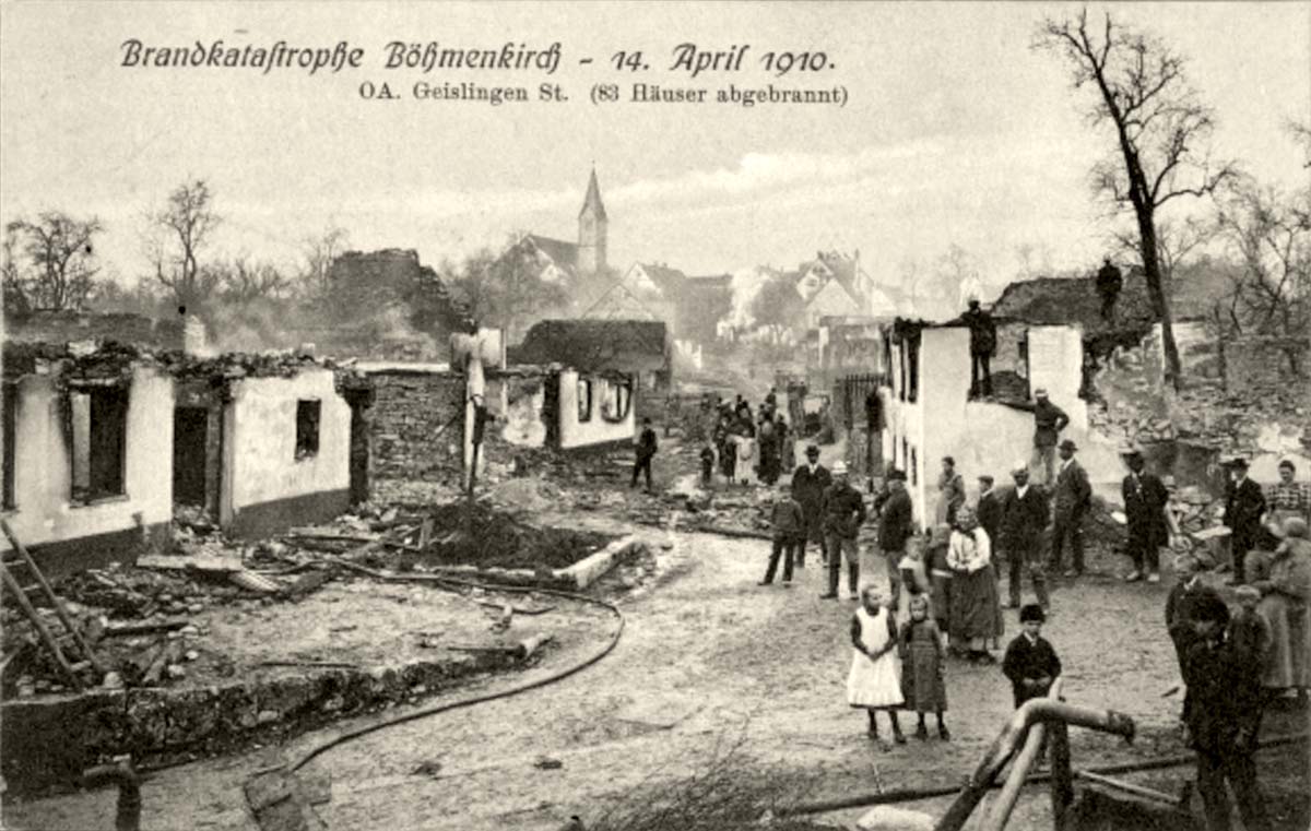 Böhmenkirch. Brandkatastrophe, 14. April 1910, zerstörtes Dorf