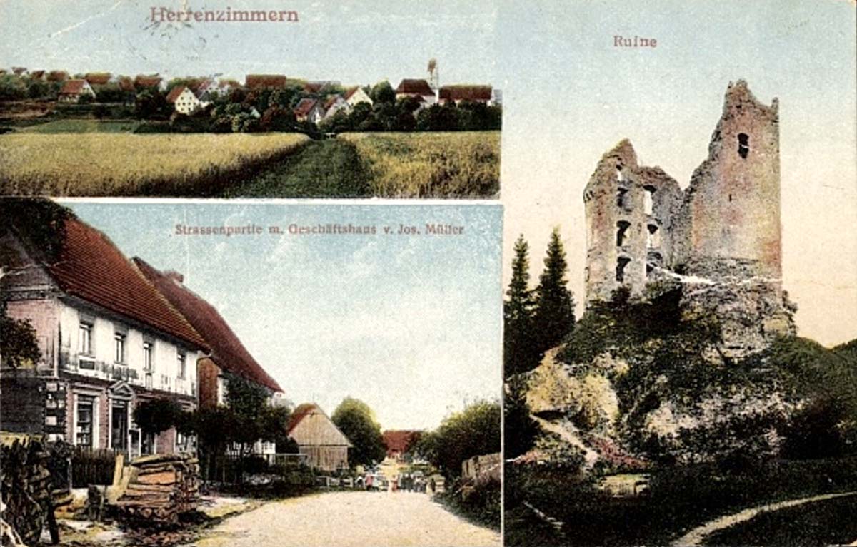 Bösingen (bei Rottweil). Herrenzimmern - Ruine, Geschäftshaus von Jos. Müller, 1924