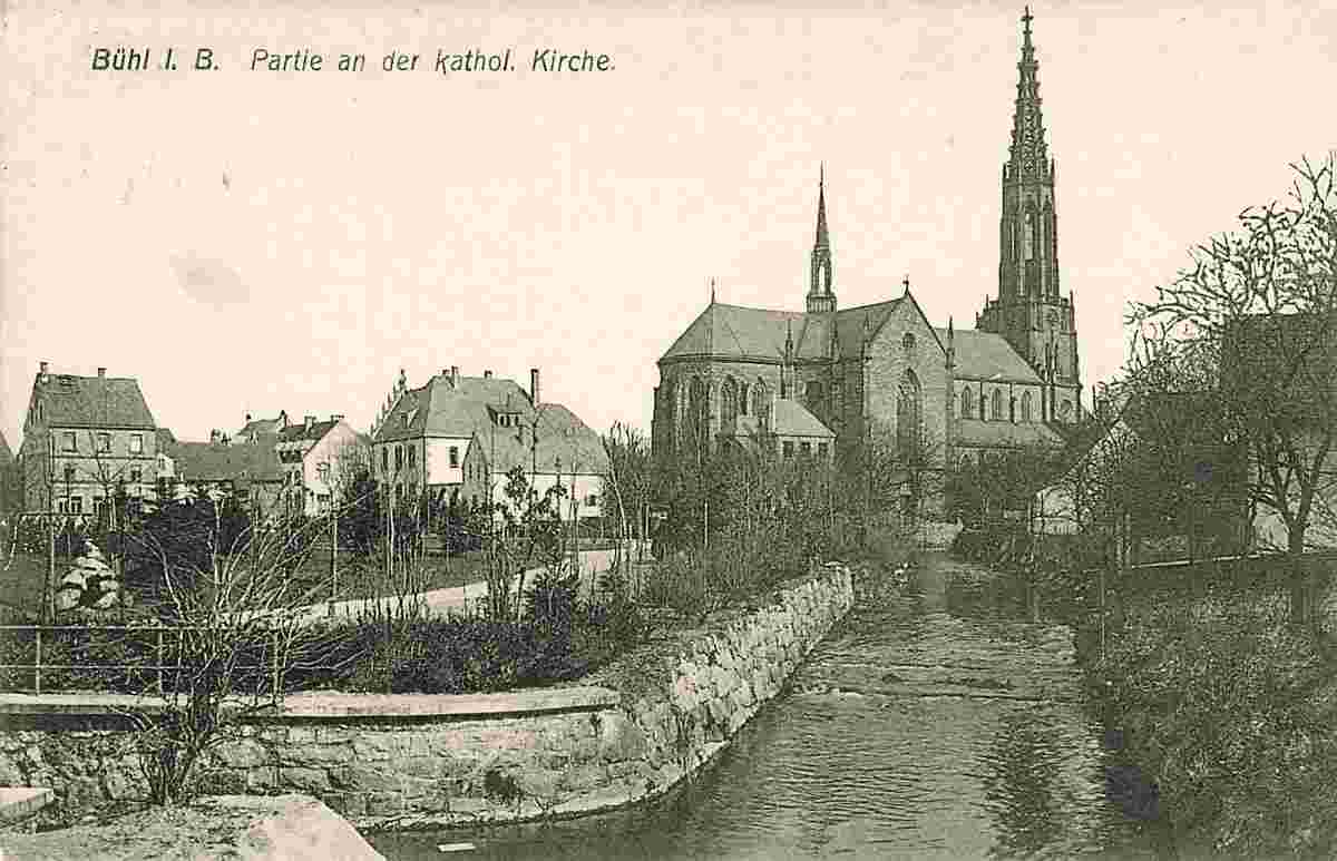 Bühl. Panorama von Katholische Kirche, 1909