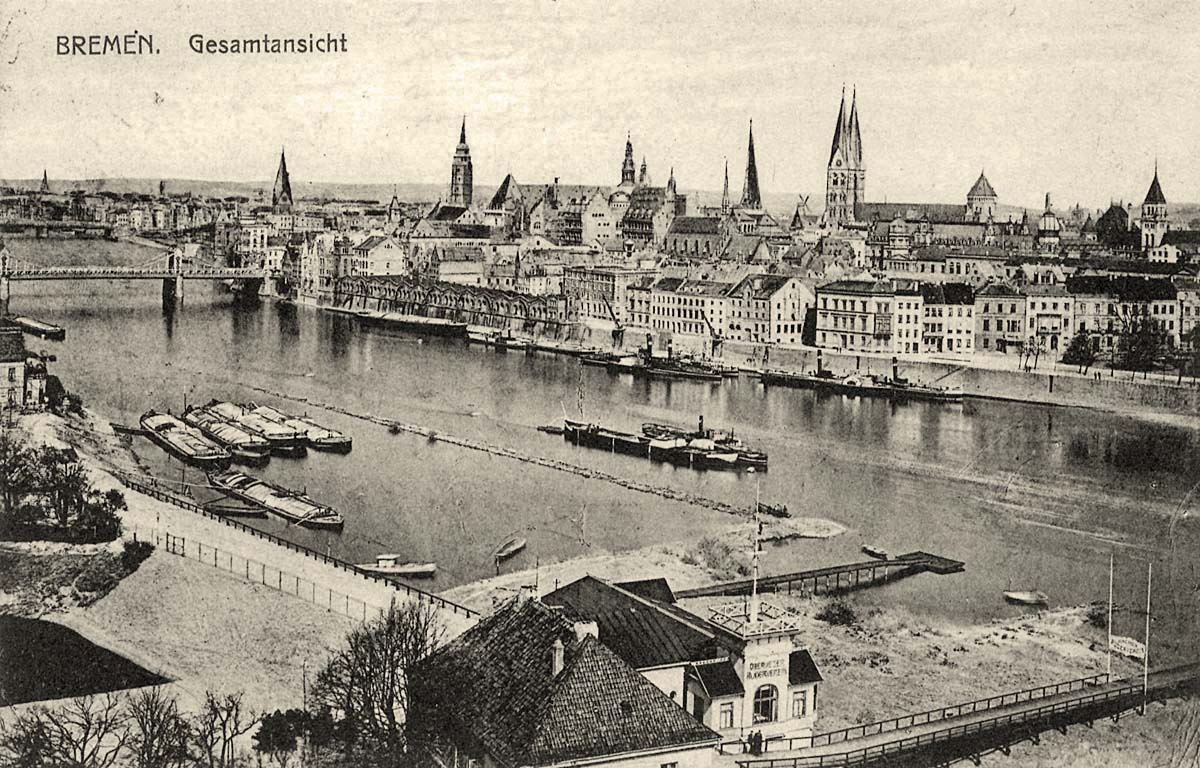 Bremen. Panorama der Stadt und Flusshafen, 1922