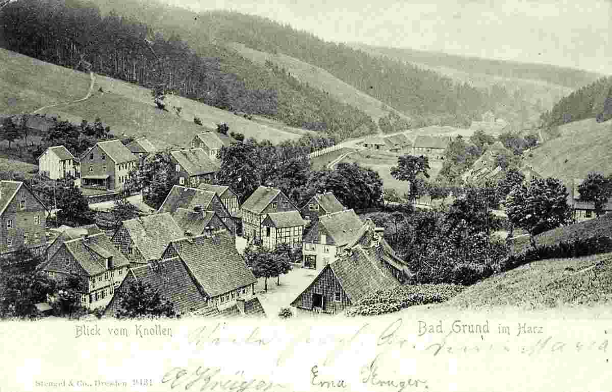 Bad Grund. Panorama der Stadt vom Knollen, 1905