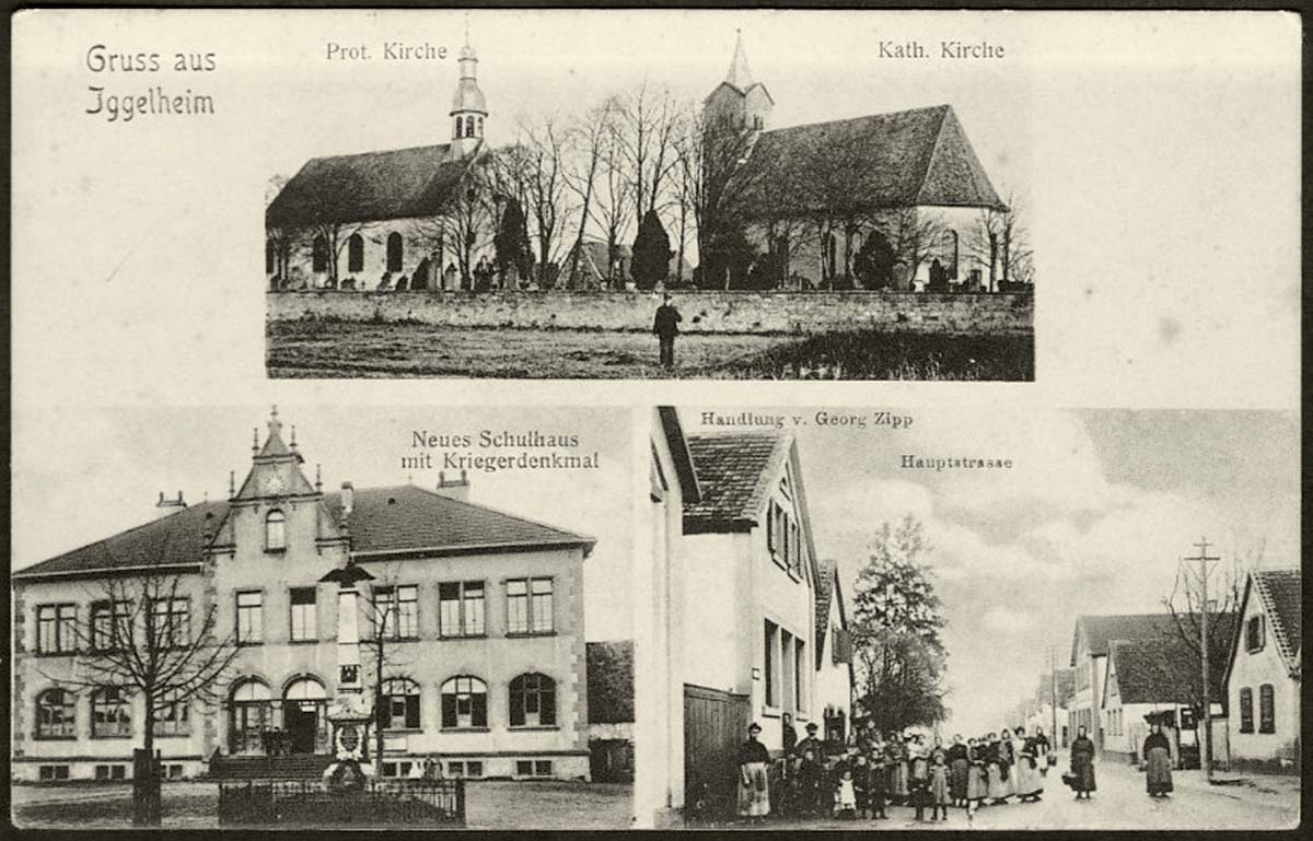 Böhl-Iggelheim. Iggelheim - Kirchen, Neues Schulhaus mit Kriegerdenkmal