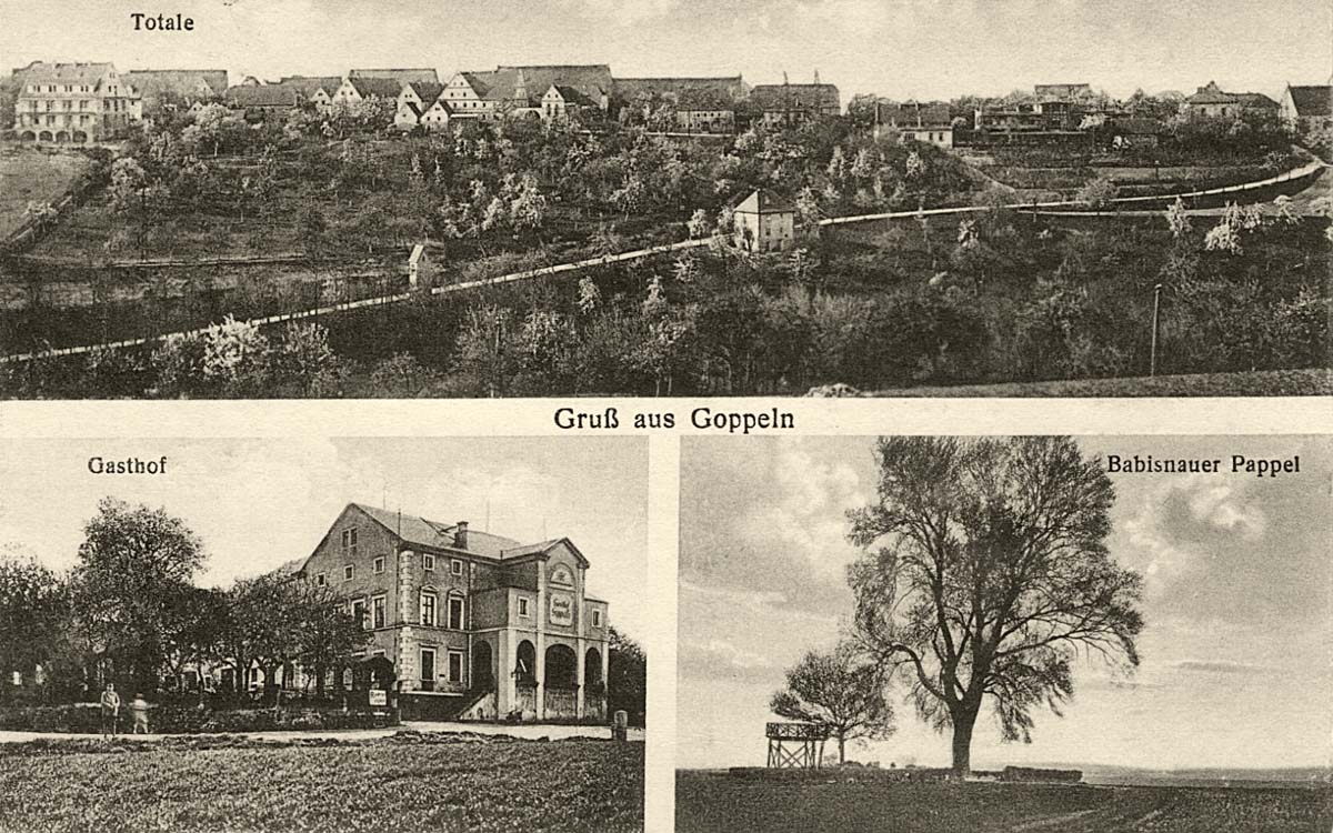 Bannewitz. Goppeln - Panoramablick, Gasthof, Babisnauer Pappel, 1928