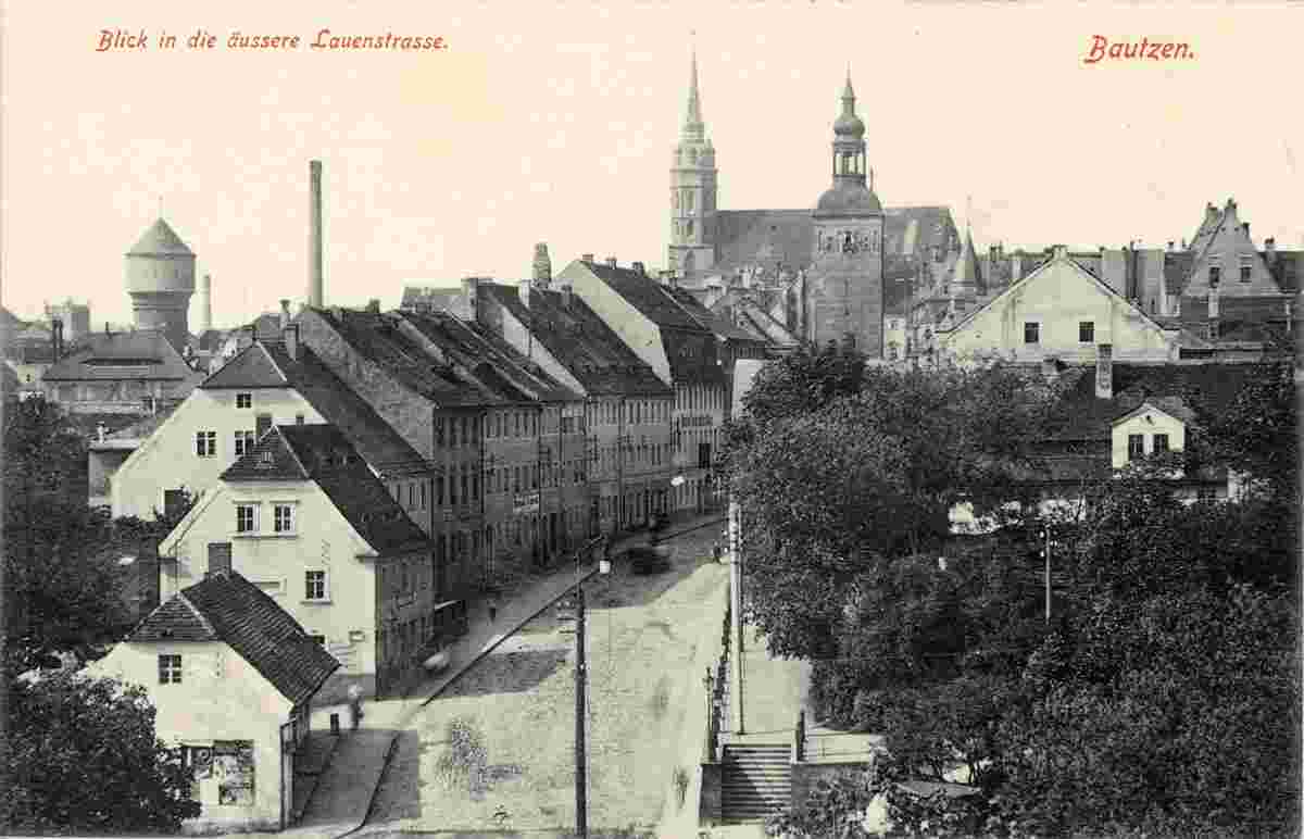 Bautzen. Äußere Lauenstraße und Lauenturm, 1913