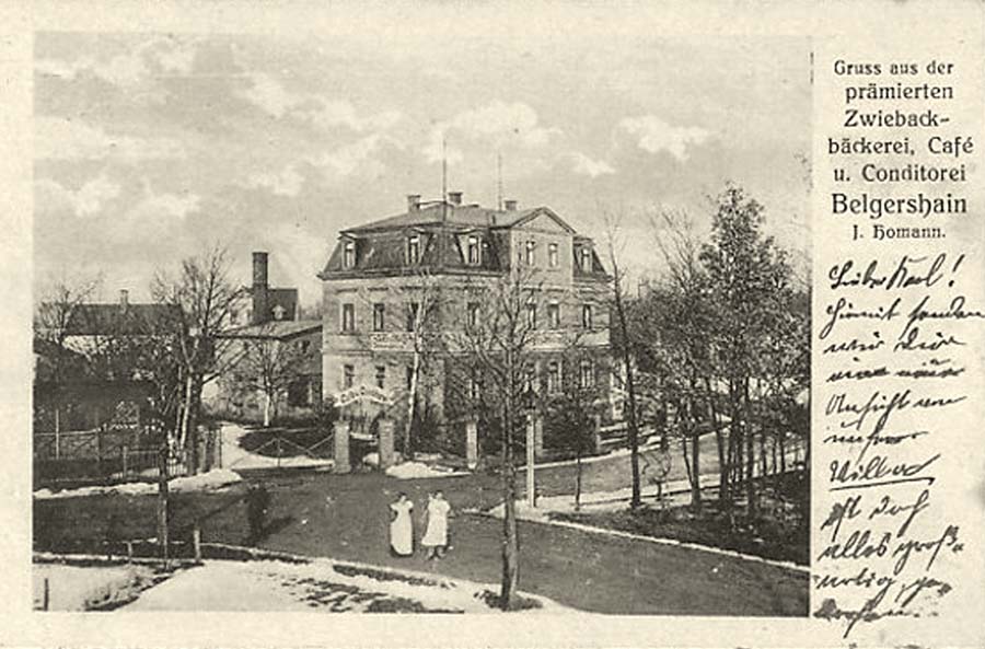Belgershain. Cafe und Konditorei, inhaber J. Homann, 1909