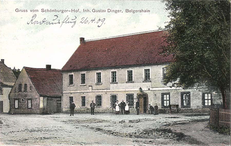 Belgershain. Gasthaus Schönburger-Hof, inhaber Gustav Dinger, 1909