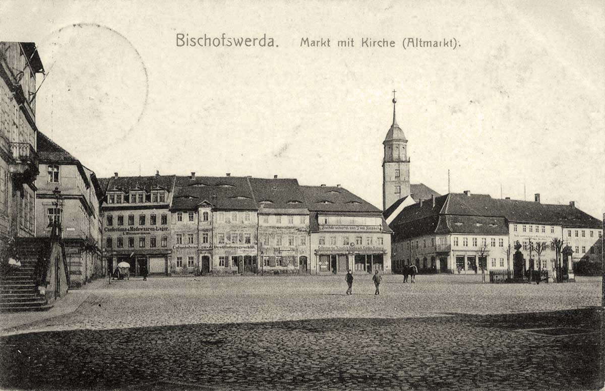Bischofswerda. Marktplatz mit Kirche, 1909