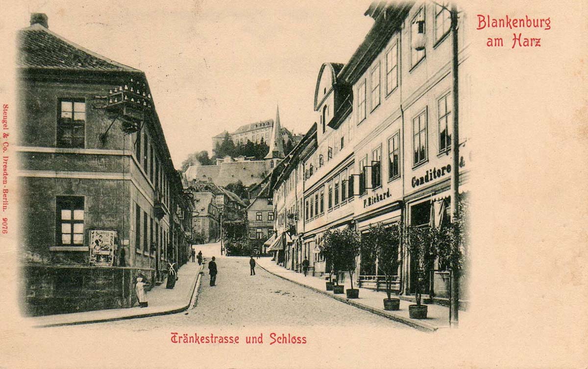 Blankenburg (Harz). Tränkestraße und Schloß, 1902