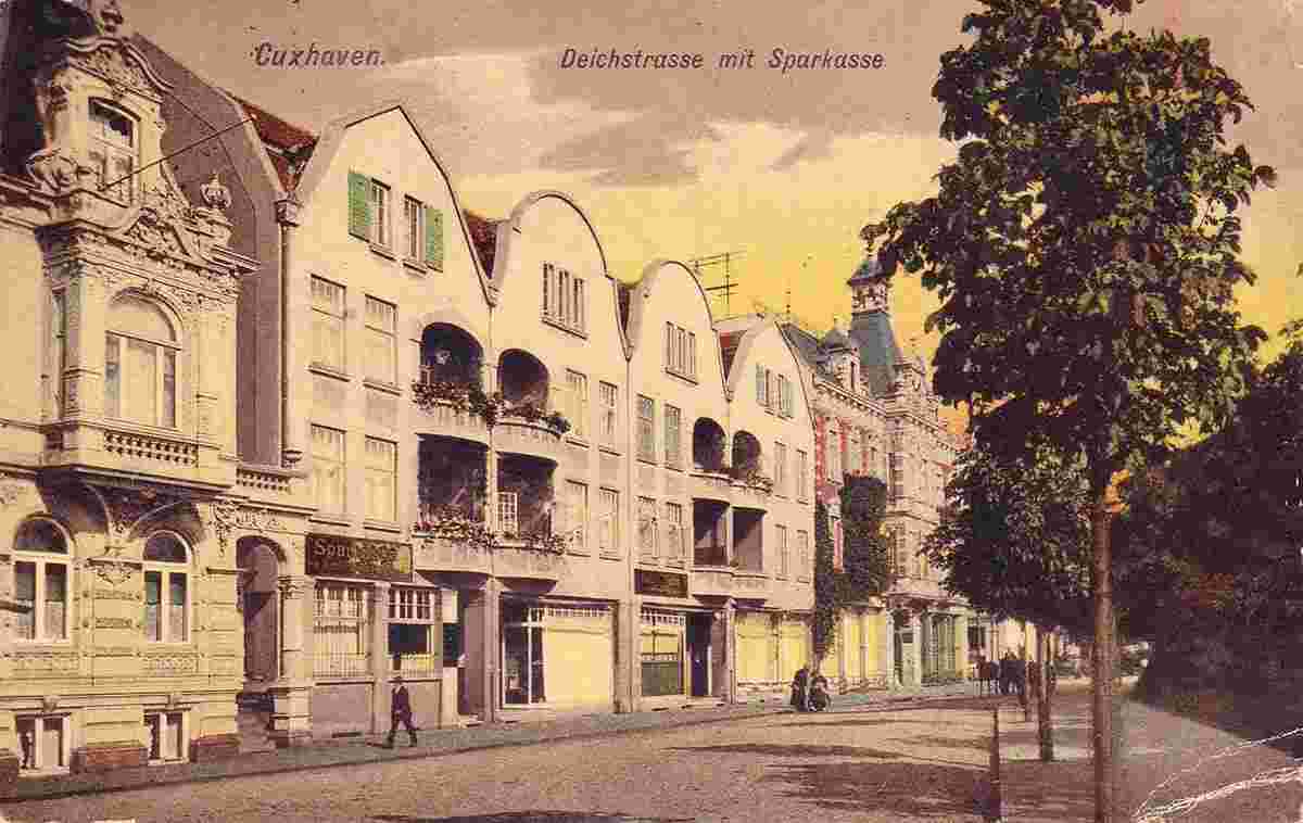 Cuxhaven. Deichstraße mit Sparkasse, 1925