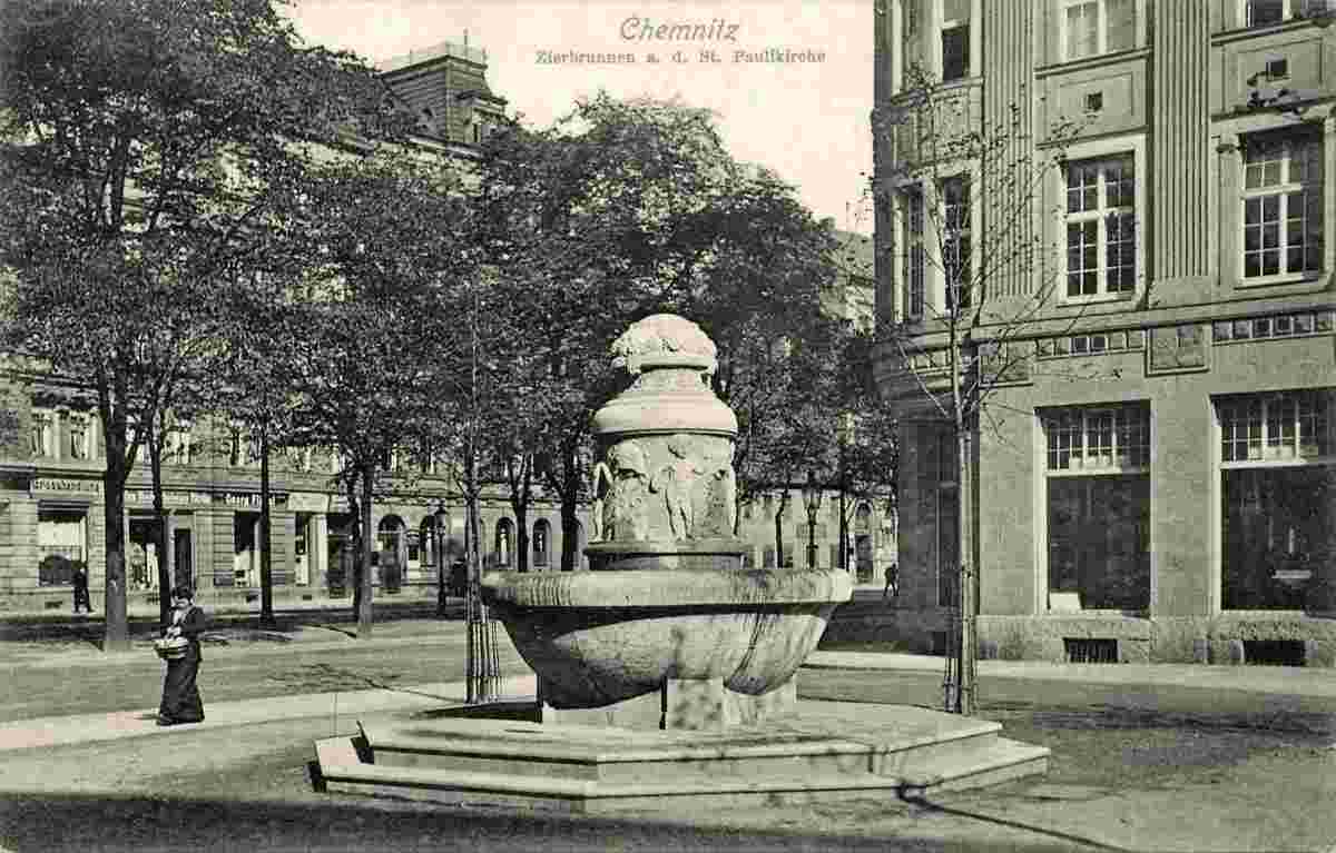 Chemnitz. Zierbrunnen an der Paulskirche, 1930