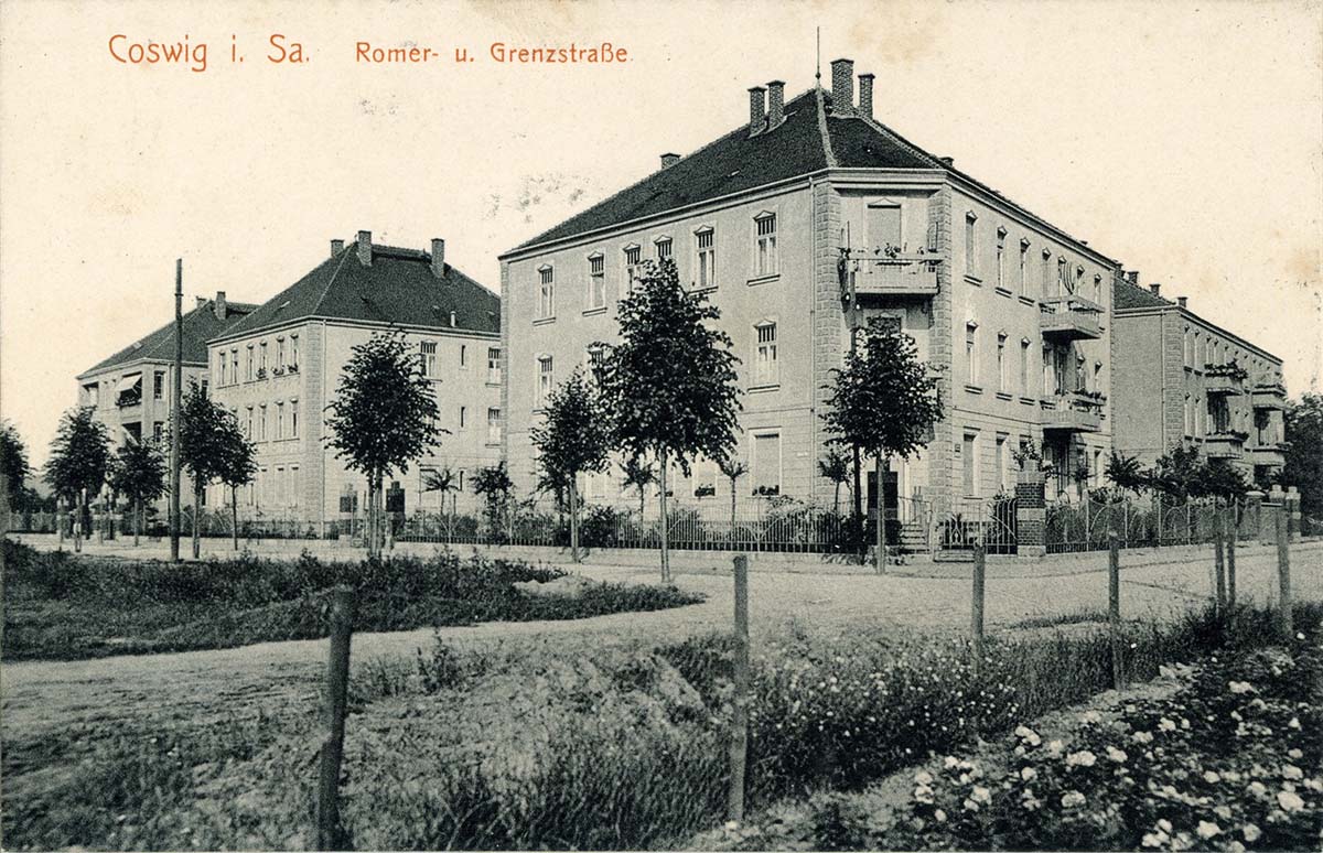 Coswig (Sachsen). Romer- und Grenzstraße, 1912