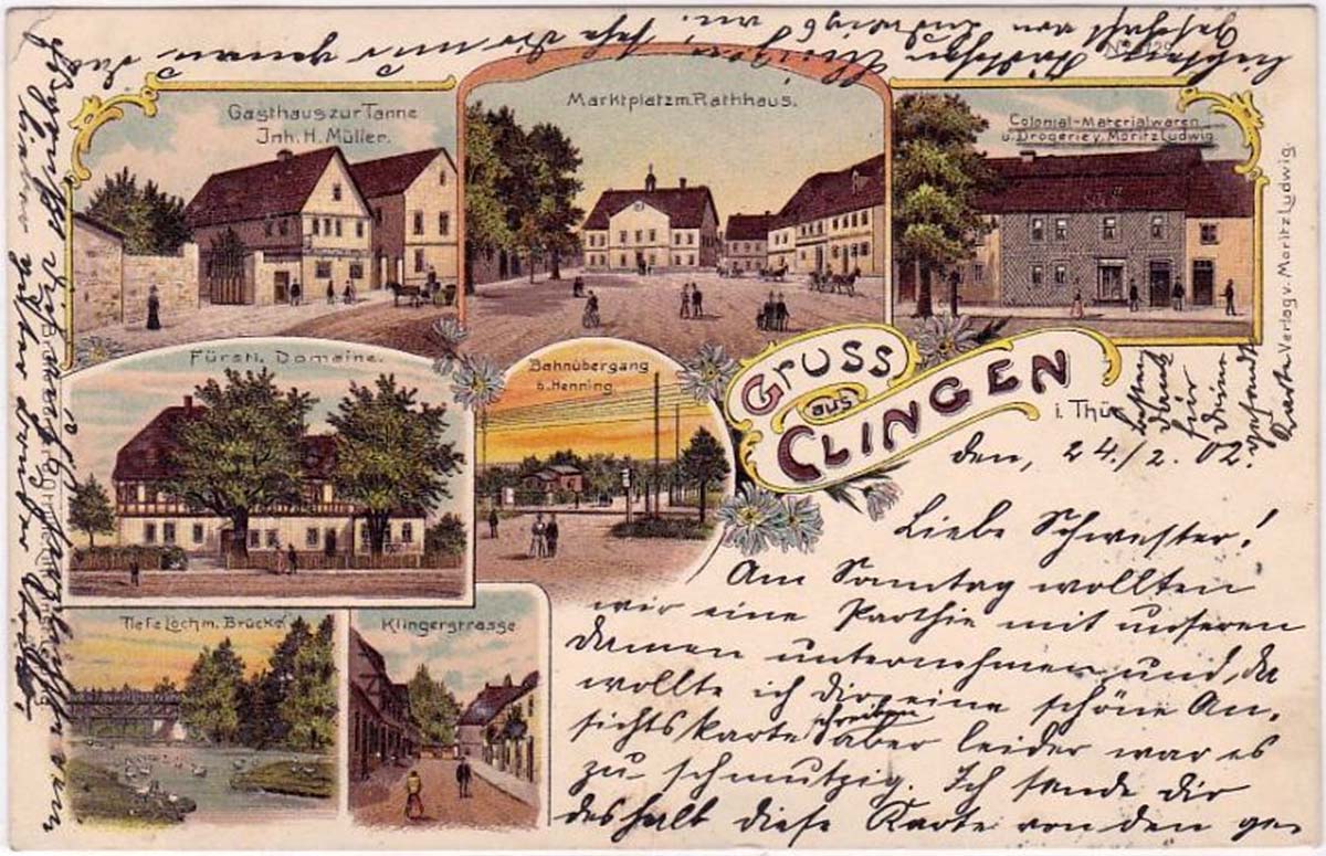 Clingen. Marktplatz mit Rathaus, 1902