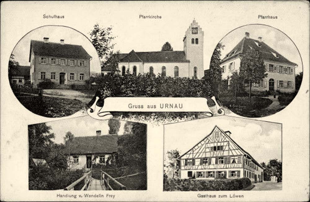 Deggenhausertal. Urnau - Schule, Pfarrkirche, Pfarrhaus