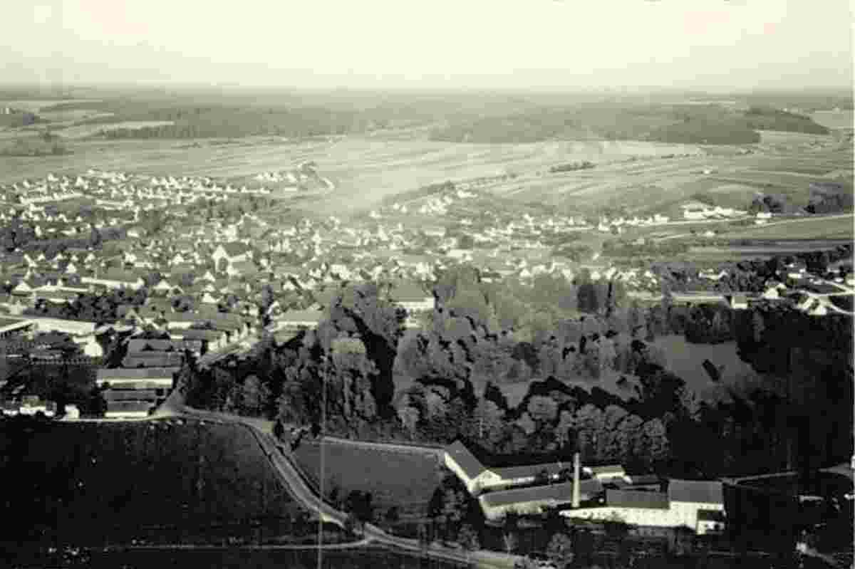 Panorama von Dettingen an der Erms, Fliegeraufnahme, 1964