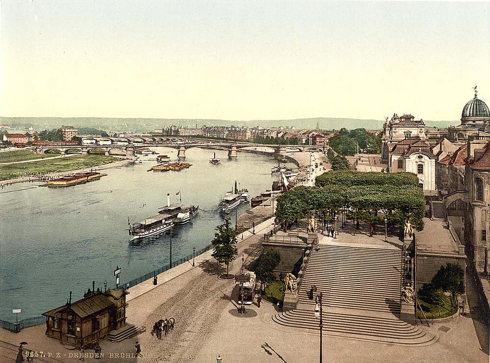 Dresden. Altstadt - Blick auf die Elbe und Brühlsche Terrasse, um 1890