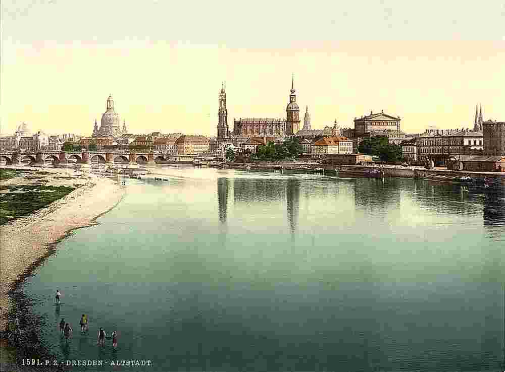 Dresden. Altstadt - von der Marienbrücke aus gesehen, um 1890