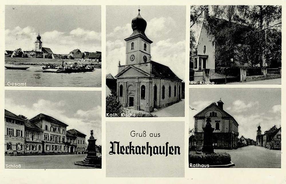 Edingen-Neckarhausen. Schloß, Brunnen, Rathaus, Katholische und Evangelische Kirchen