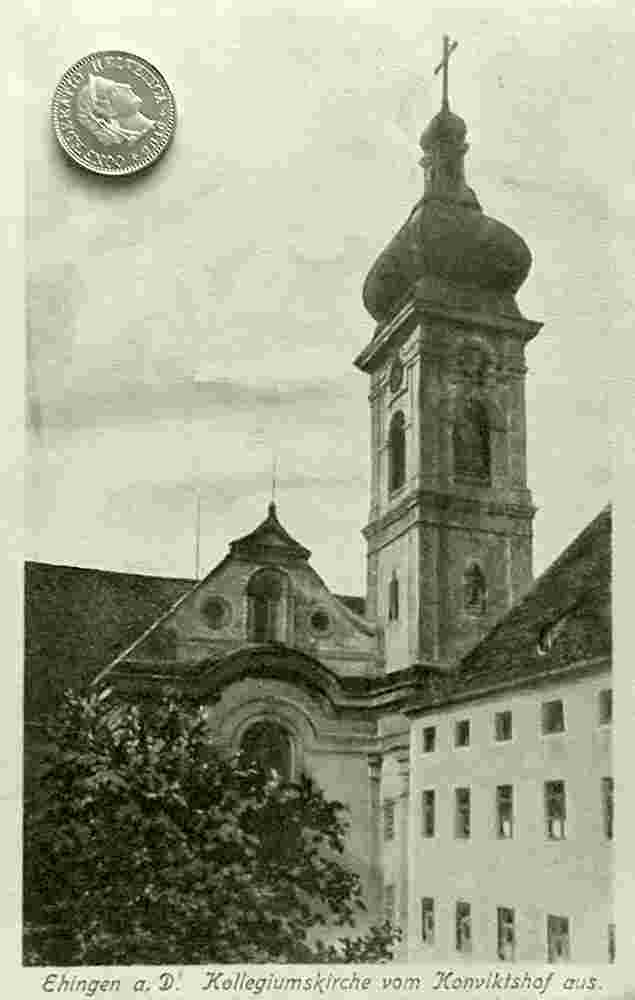 Ehingen. Kollegiumskirche vom Konviktshof aus, 1915