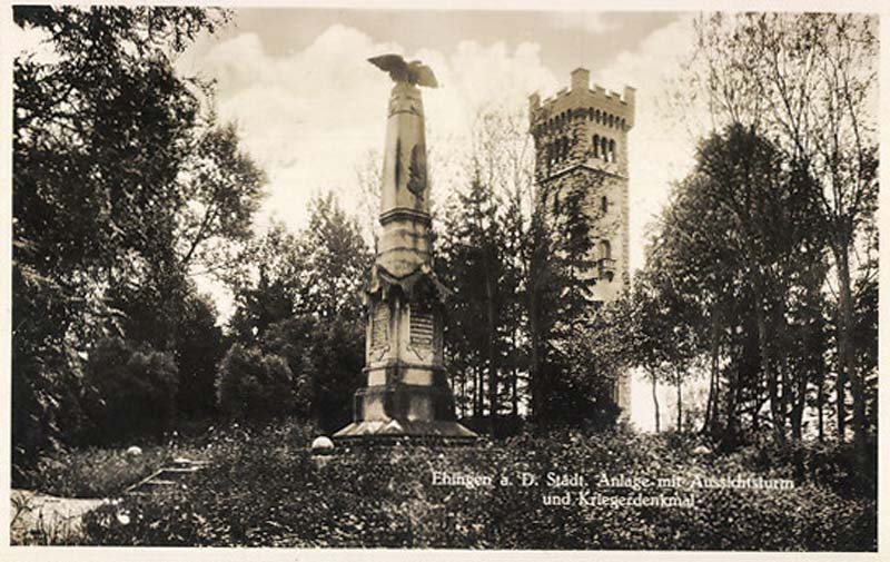 Ehingen (Donau). Städtische Anlage - Kriegerdenkmal mit Aussichtsturm, 1937