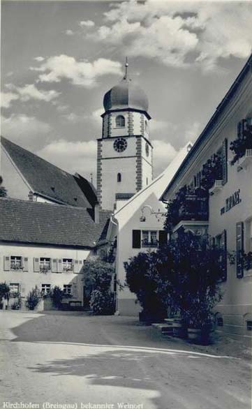 Ehrenkirchen. Kirchhofen - Gasthaus zur Krone, Besitzer G. O. Löw, Kirche