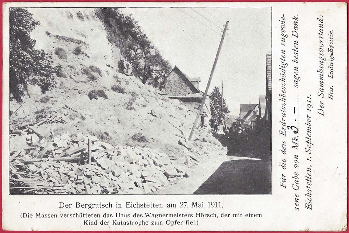Eichstetten am Kaiserstuhl. Bergrutsch 27. Mai 1911