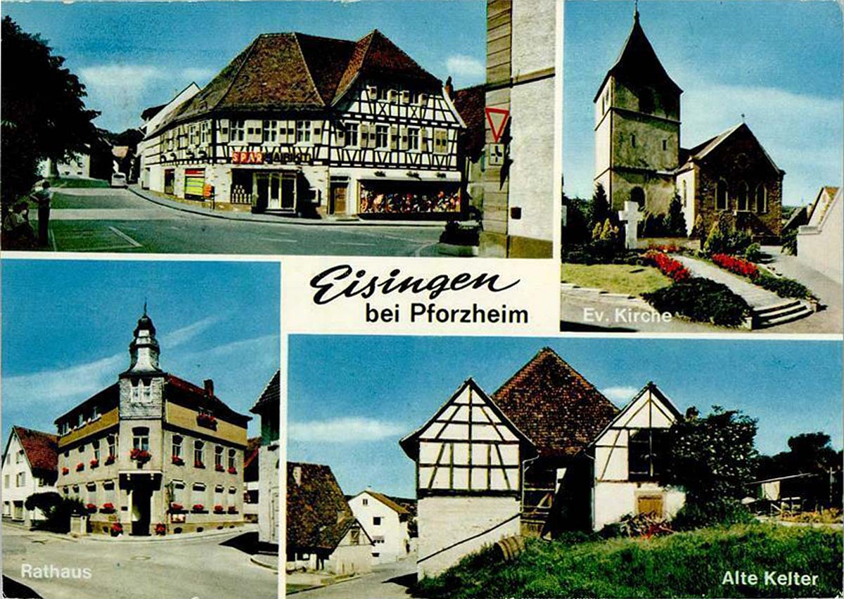 Panorama von Eisingen, Kirche, Rathaus