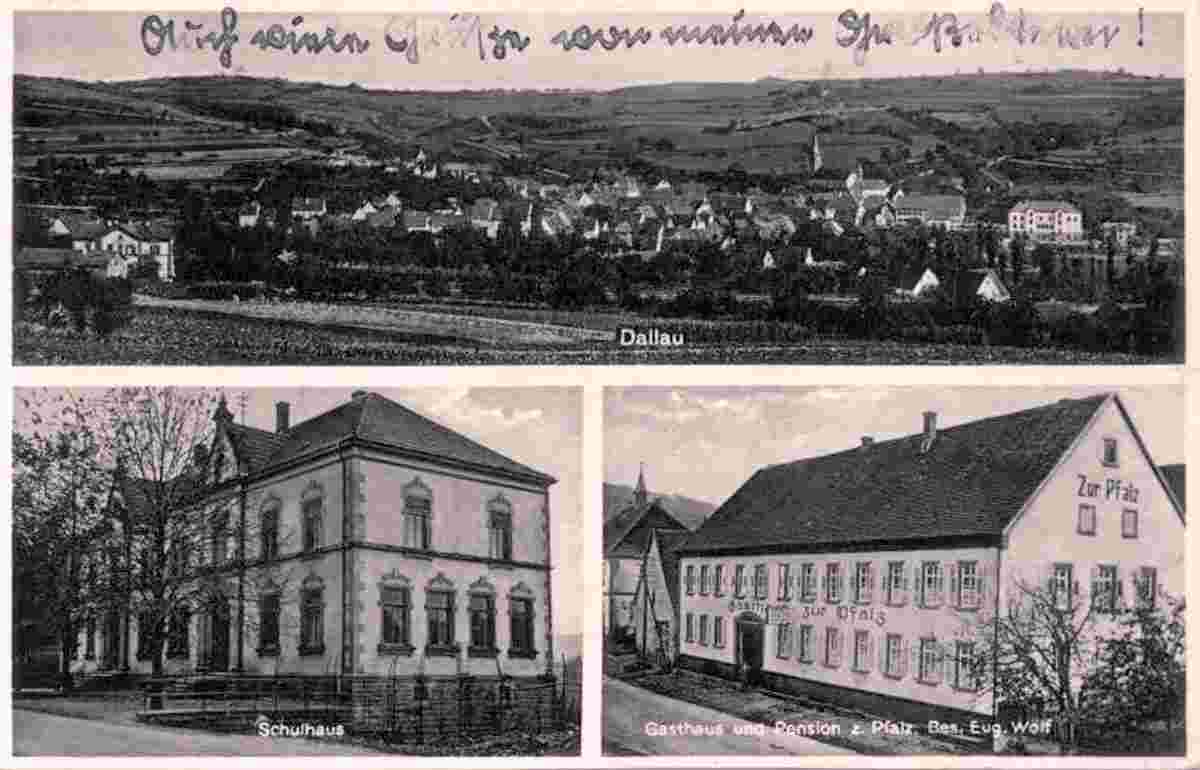 Elztal. Dallau - Schulhaus, Gasthaus zur Pfalz, 1939