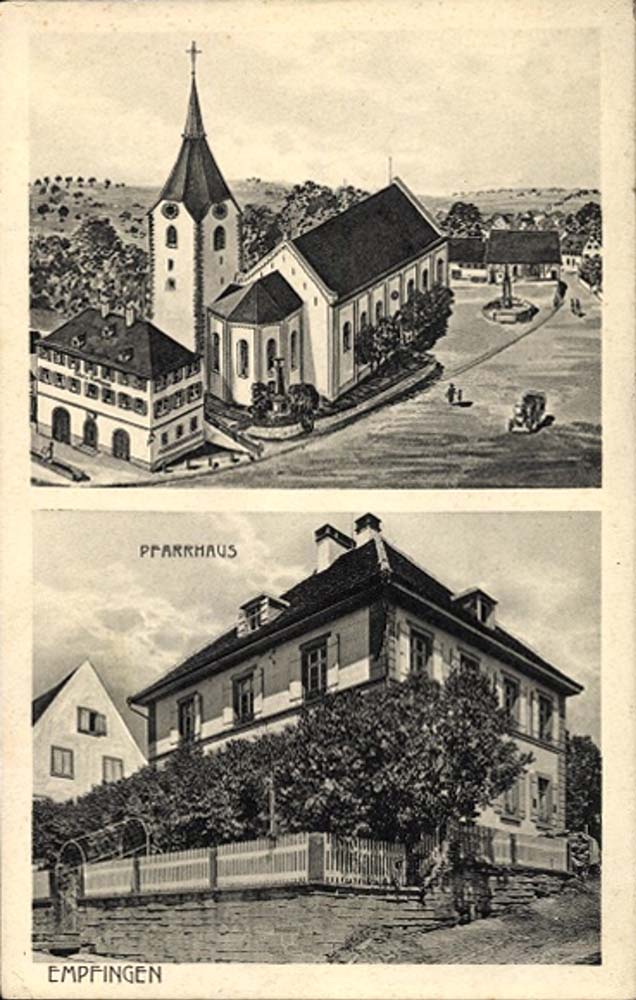 Empfingen. Pfarrkirche St Georg, Schule und Rathaus, Pfarrhaus
