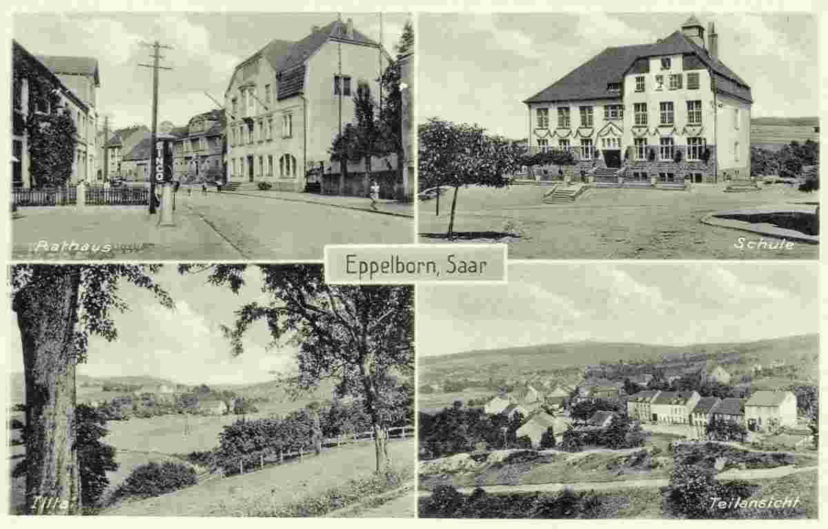 Eppelborn. Rathaus, Schule, Illtal, Teilansicht, 1940er Jahre