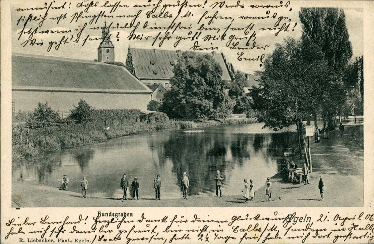 Egeln. Hundegraben, Kinder am Teich, 1906